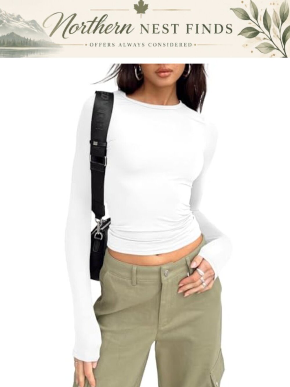 LACOZY Women's Long Sleeve Crew Neck Slim Fit Casual Basic Crop Top